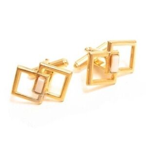 Vintage Gold Plated‎ 2 Square White Rhinestone Cufflinks